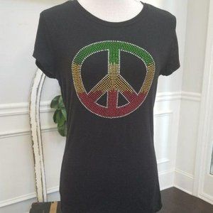 Reserved Black Tee Multicolor Beaded Peace Symbol Size Youth XL